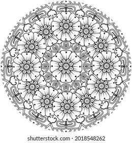 Mehndi flower for henna, mehndi, tattoo, decoration. decorative ornament in ethnic oriental style. doodle ornament. coloring book page.