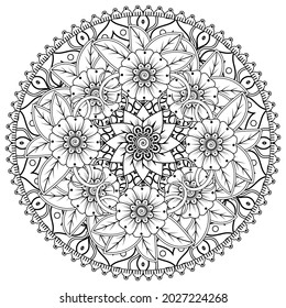 Mehndi flower for henna, mehndi, tattoo, decoration. decorative ornament in ethnic oriental style. doodle ornament. coloring book page.