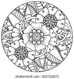 Mehndi flower for henna, mehndi, tattoo, decoration. decorative ornament in ethnic oriental style. doodle ornament. coloring book page.