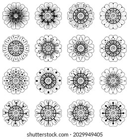 Mehndi flower for henna, mehndi, tattoo, decoration. decorative ornament in ethnic oriental style. doodle ornament. coloring book page.