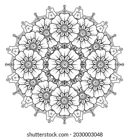 Mehndi flower for henna, mehndi, tattoo, decoration. decorative ornament in ethnic oriental style. doodle ornament. coloring book page.