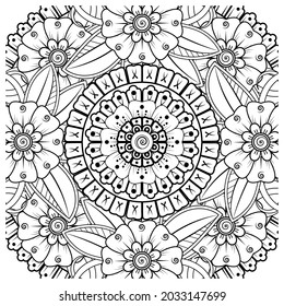 Mehndi flower for henna, mehndi, tattoo, decoration. decorative ornament in ethnic oriental style. doodle ornament. coloring book page.