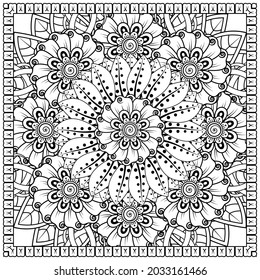 Mehndi flower for henna, mehndi, tattoo, decoration. decorative ornament in ethnic oriental style. doodle ornament. coloring book page.