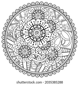 Mehndi flower for henna, mehndi, tattoo, decoration. decorative ornament in ethnic oriental style. doodle ornament. coloring book page.