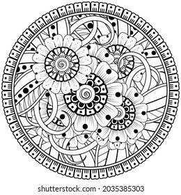 Mehndi flower for henna, mehndi, tattoo, decoration. decorative ornament in ethnic oriental style. doodle ornament. coloring book page.