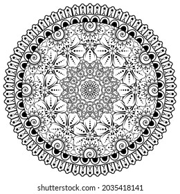 Mehndi flower for henna, mehndi, tattoo, decoration. decorative ornament in ethnic oriental style. doodle ornament. coloring book page.