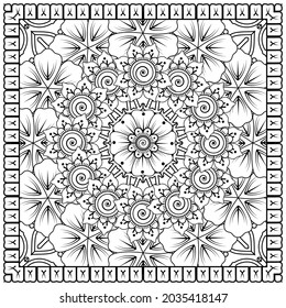 Mehndi flower for henna, mehndi, tattoo, decoration. decorative ornament in ethnic oriental style. doodle ornament. coloring book page.