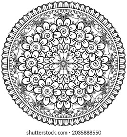 Mehndi flower for henna, mehndi, tattoo, decoration. decorative ornament in ethnic oriental style. doodle ornament. coloring book page.