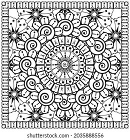 Mehndi flower for henna, mehndi, tattoo, decoration. decorative ornament in ethnic oriental style. doodle ornament. coloring book page.