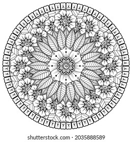 Mehndi flower for henna, mehndi, tattoo, decoration. decorative ornament in ethnic oriental style. doodle ornament. coloring book page.