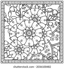 Mehndi flower for henna, mehndi, tattoo, decoration. decorative ornament in ethnic oriental style. doodle ornament. coloring book page.