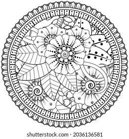 Mehndi flower for henna, mehndi, tattoo, decoration. decorative ornament in ethnic oriental style. doodle ornament. coloring book page.