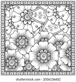 Mehndi flower for henna, mehndi, tattoo, decoration. decorative ornament in ethnic oriental style. doodle ornament. coloring book page.