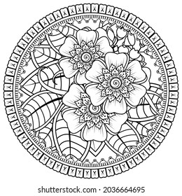 Mehndi flower for henna, mehndi, tattoo, decoration. decorative ornament in ethnic oriental style. doodle ornament. coloring book page.