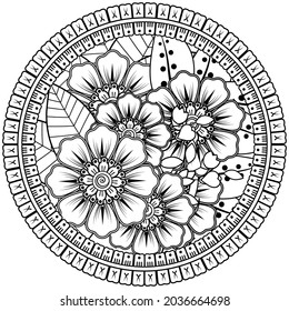 Mehndi flower for henna, mehndi, tattoo, decoration. decorative ornament in ethnic oriental style. doodle ornament. coloring book page.