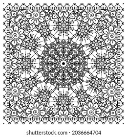Mehndi flower for henna, mehndi, tattoo, decoration. decorative ornament in ethnic oriental style. doodle ornament. coloring book page.