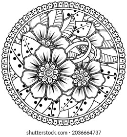 Mehndi flower for henna, mehndi, tattoo, decoration. decorative ornament in ethnic oriental style. doodle ornament. coloring book page.