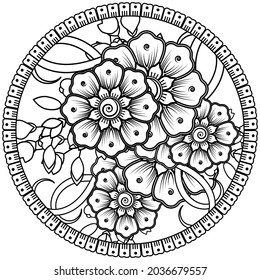 Mehndi flower for henna, mehndi, tattoo, decoration. decorative ornament in ethnic oriental style. doodle ornament. coloring book page.