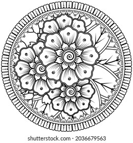 Mehndi flower for henna, mehndi, tattoo, decoration. decorative ornament in ethnic oriental style. doodle ornament. coloring book page.