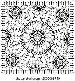 Mehndi flower for henna, mehndi, tattoo, decoration. decorative ornament in ethnic oriental style. doodle ornament. coloring book page.