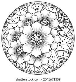 Mehndi flower for henna, mehndi, tattoo, decoration. decorative ornament in ethnic oriental style. doodle ornament. coloring book page.