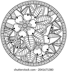 Mehndi flower for henna, mehndi, tattoo, decoration. decorative ornament in ethnic oriental style. doodle ornament. coloring book page.