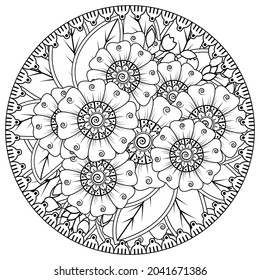 Mehndi flower for henna, mehndi, tattoo, decoration. decorative ornament in ethnic oriental style. doodle ornament. coloring book page.