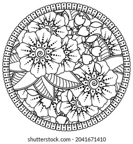 Mehndi flower for henna, mehndi, tattoo, decoration. decorative ornament in ethnic oriental style. doodle ornament. coloring book page.