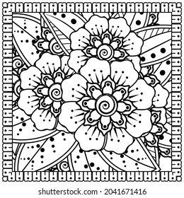 Mehndi flower for henna, mehndi, tattoo, decoration. decorative ornament in ethnic oriental style. doodle ornament. coloring book page.