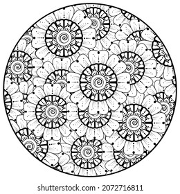 mehndi flower for henna, mehndi, tattoo, decoration. Decorative ornament in ethnic oriental style, doodle ornament, outline hand draw. Coloring book page.