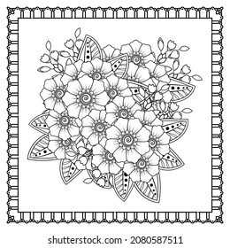 Mehndi flower for henna, mehndi, tattoo, decoration. Decorative ornament in ethnic oriental style, doodle ornament, outline hand draw. Coloring book page.