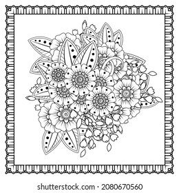 Mehndi flower for henna, mehndi, tattoo, decoration. Decorative ornament in ethnic oriental style, doodle ornament, outline hand draw. Coloring book page.