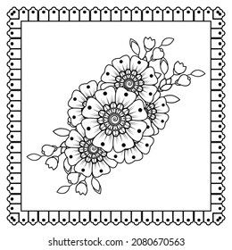 Mehndi flower for henna, mehndi, tattoo, decoration. Decorative ornament in ethnic oriental style, doodle ornament, outline hand draw. Coloring book page.