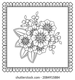 Mehndi flower for henna, mehndi, tattoo, decoration. Decorative ornament in ethnic oriental style, doodle ornament, outline hand draw. Coloring book page.