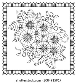 Mehndi flower for henna, mehndi, tattoo, decoration. Decorative ornament in ethnic oriental style, doodle ornament, outline hand draw. Coloring book page.