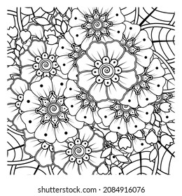 Mehndi flower for henna, mehndi, tattoo, decoration. Decorative ornament in ethnic oriental style, doodle ornament, outline hand draw. Coloring book page.