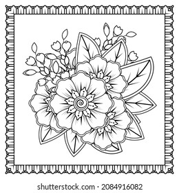 Mehndi flower for henna, mehndi, tattoo, decoration. Decorative ornament in ethnic oriental style, doodle ornament, outline hand draw. Coloring book page.