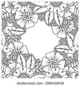 Mehndi flower for henna, mehndi, tattoo, decoration. Decorative ornament in ethnic style, doodle ornament, outline hand draw. Coloring book page.
