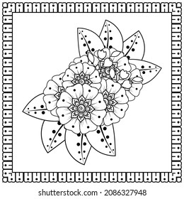 Mehndi flower for henna, mehndi, tattoo, decoration. Decorative ornament in ethnic oriental style, doodle ornament, outline hand draw. Coloring book page.