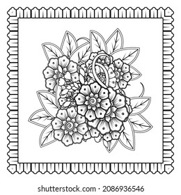 Mehndi flower for henna, mehndi, tattoo, decoration. Decorative ornament in ethnic oriental style, doodle ornament, outline hand draw. Coloring book page.