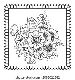Mehndi flower for henna, mehndi, tattoo, decoration. Decorative ornament in ethnic oriental style, doodle ornament, outline hand draw. Coloring book page.