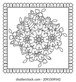 Mehndi flower for henna, mehndi, tattoo, decoration. Decorative ornament in ethnic oriental style, doodle ornament, outline hand draw. Coloring book page.