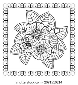 Mehndi flower for henna, mehndi, tattoo, decoration. Decorative ornament in ethnic oriental style, doodle ornament, outline hand draw. Coloring book page.