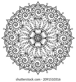 Mehndi flower for henna, mehndi, tattoo, decoration. Decorative ornament in ethnic oriental style, doodle ornament, outline hand draw. Coloring book page.