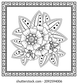 Mehndi flower for henna, mehndi, tattoo, decoration. Decorative ornament in ethnic oriental style, doodle ornament, outline hand draw. Coloring book page.
