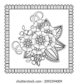 Mehndi flower for henna, mehndi, tattoo, decoration. Decorative ornament in ethnic oriental style, doodle ornament, outline hand draw. Coloring book page.