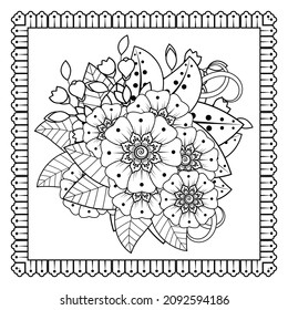 Mehndi flower for henna, mehndi, tattoo, decoration. Decorative ornament in ethnic oriental style, doodle ornament, outline hand draw. Coloring book page.