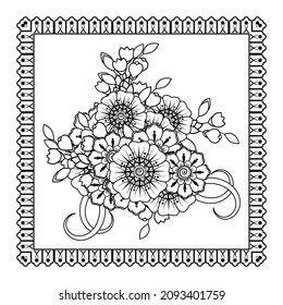 Mehndi flower for henna, mehndi, tattoo, decoration. Decorative ornament in ethnic oriental style, doodle ornament, outline hand draw. Coloring book page.