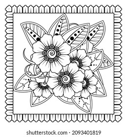 Mehndi flower for henna, mehndi, tattoo, decoration. Decorative ornament in ethnic oriental style, doodle ornament, outline hand draw. Coloring book page.