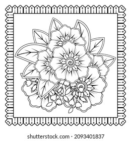 Mehndi flower for henna, mehndi, tattoo, decoration. Decorative ornament in ethnic oriental style, doodle ornament, outline hand draw. Coloring book page.